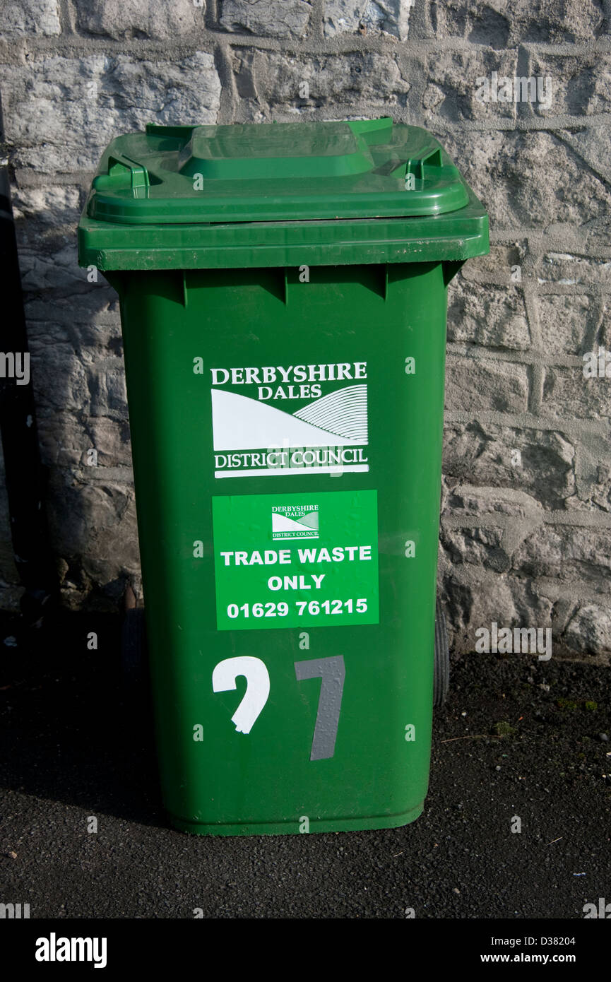 Derbyshire Dales District Council Green Wheelie Bin Stock Photo