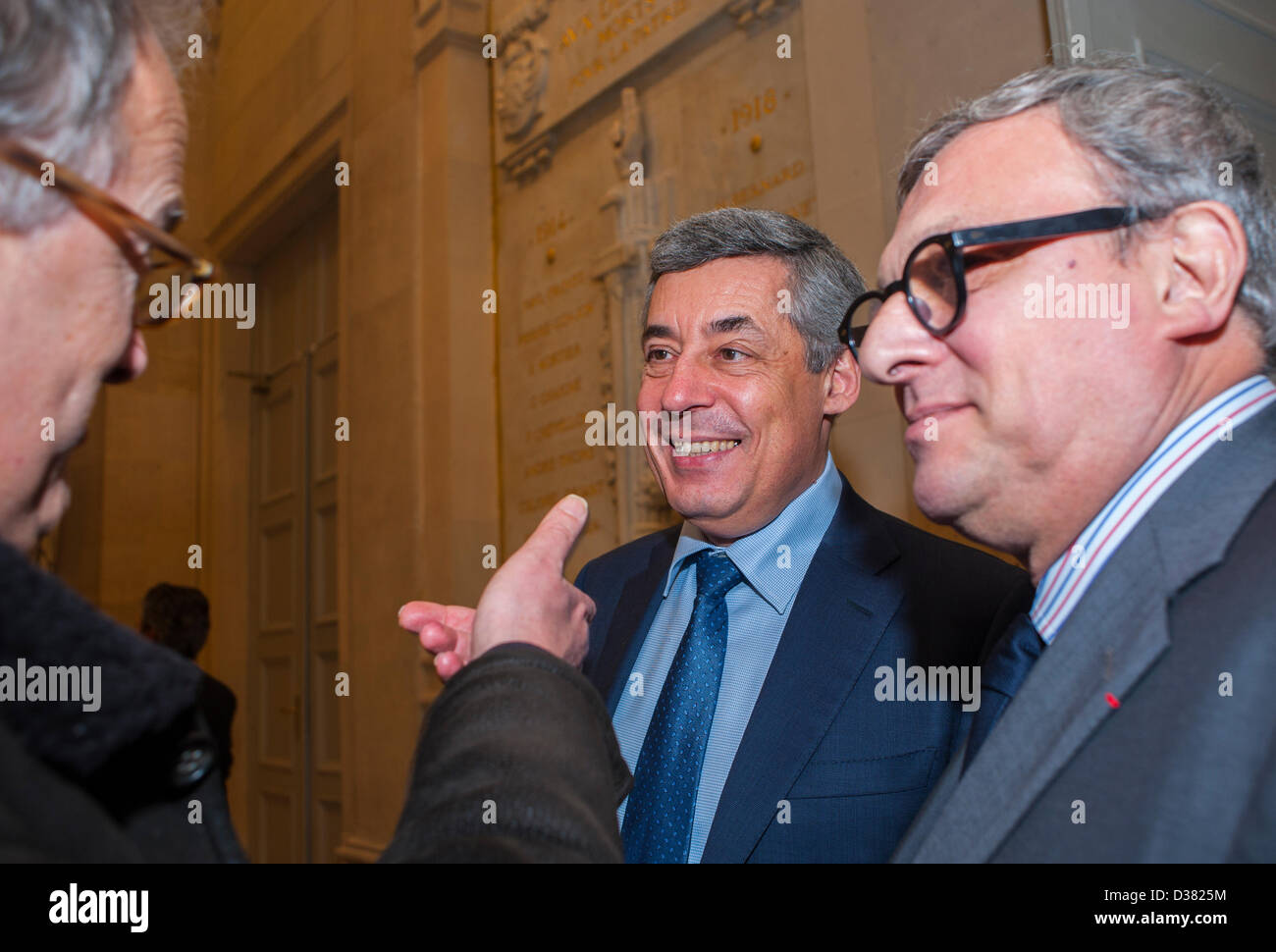 Paris, France. French Politicians, Deputies, Meet the Press, After  Vote for Gay Mar-riage, 'Henri Guaino' french government Stock Photo