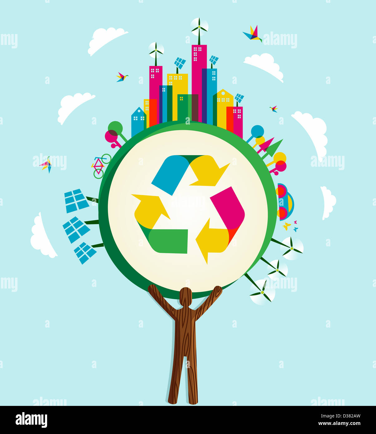 Environmental conservation icons in world tree. Vector illustration ...