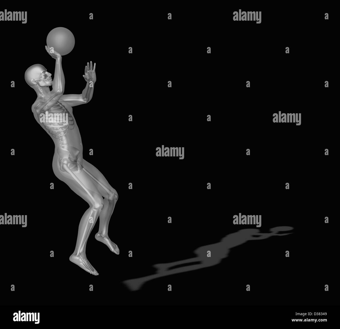 Digitally generated image of human representation playing basketball Stock Photo