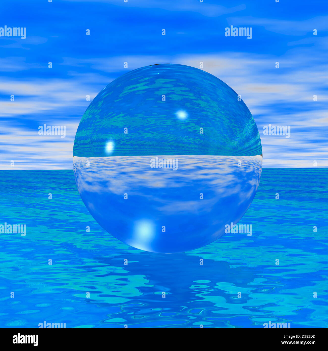 Crystal ball reflecting blue sea and skies Stock Photo - Alamy