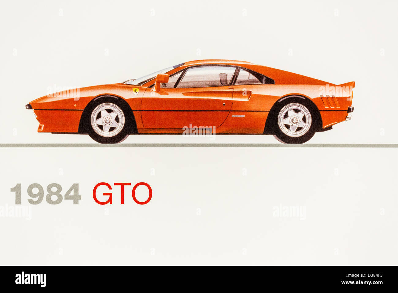 Graphic representation of a 1984 Ferrari GTO, Ferrari Museum, Maranello, Italy Stock Photo