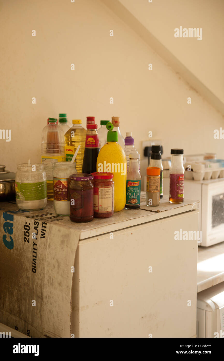 Dirty Chinese food ingredients in dirty kitchen Stock Photo