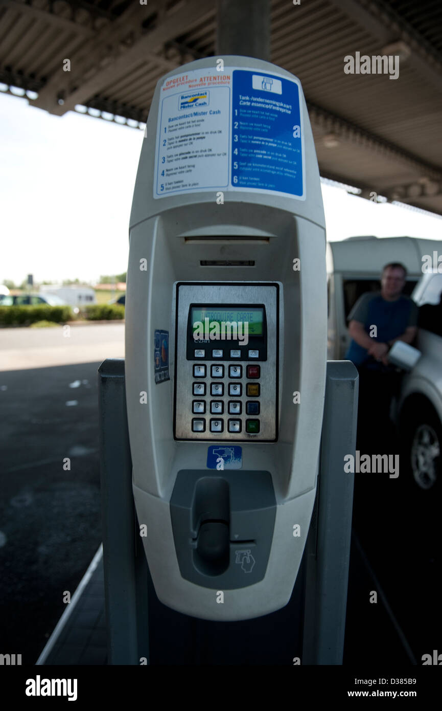 European automatic fuel station pump card machine Stock Photo
