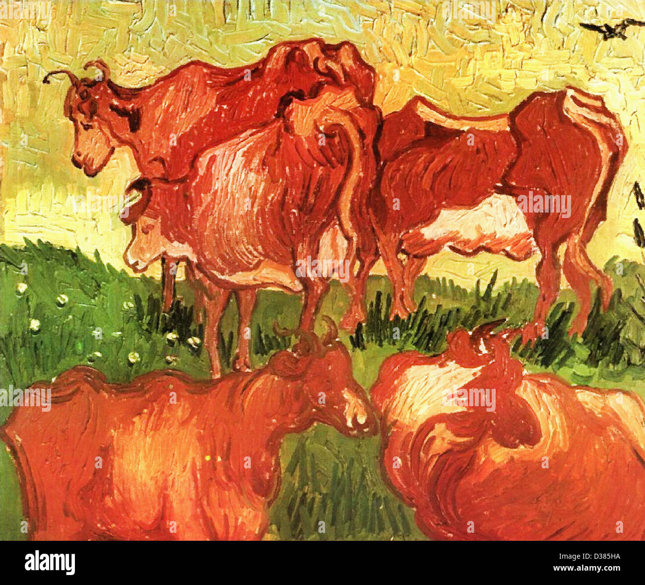 Vincent van Gogh, Cows. 1890. Post-Impressionism. Oil on canvas. Musee des Beaux-Arts, Lille, France. Place of Creation: France. Stock Photo
