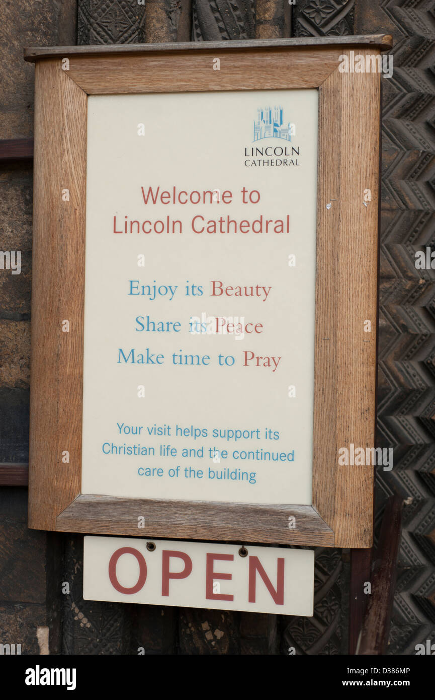 Welcome to Lincoln Cathedral Beauty Peace Pray open Stock Photo