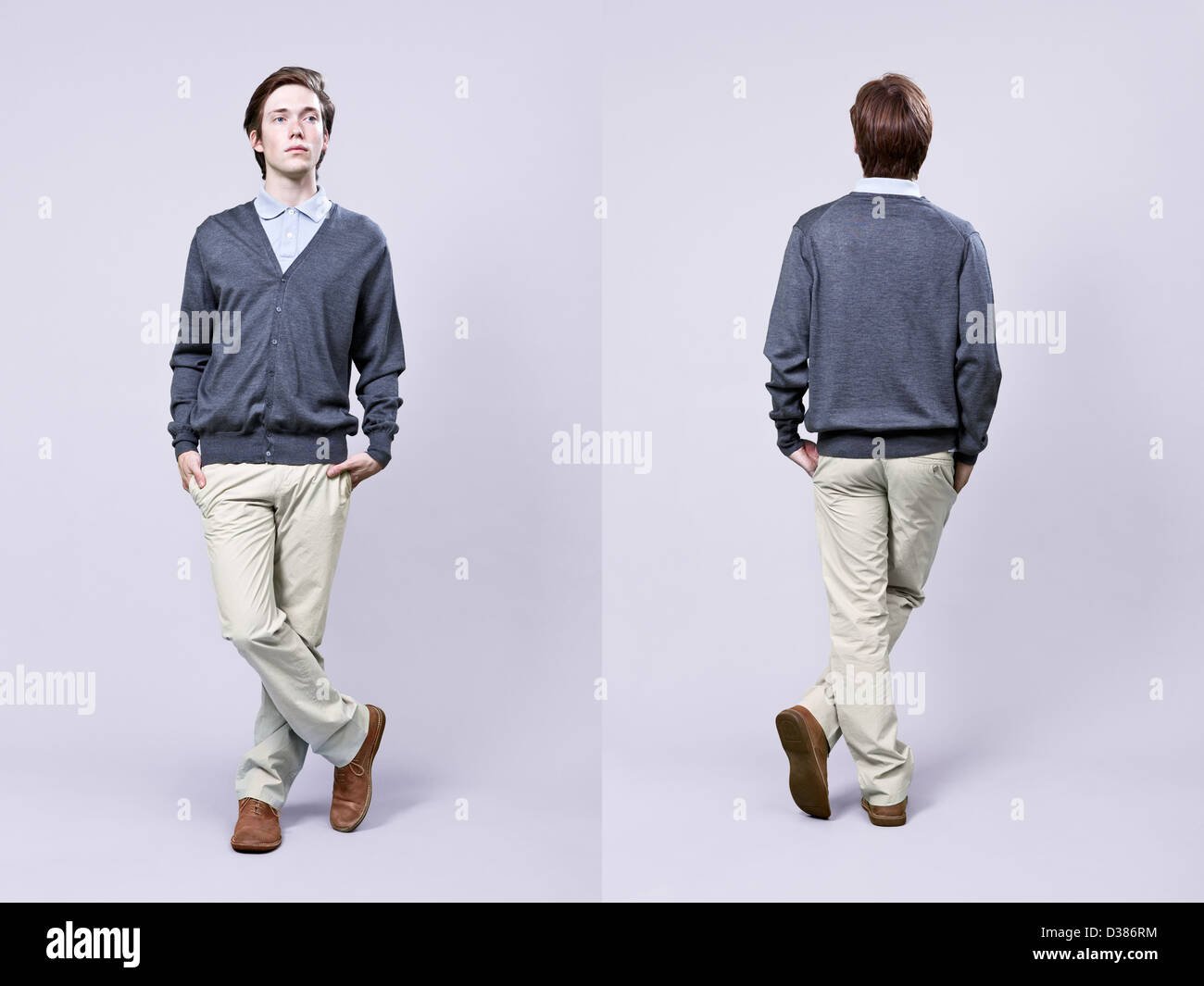 Front and rear view of casual young male's fashion in catalog style