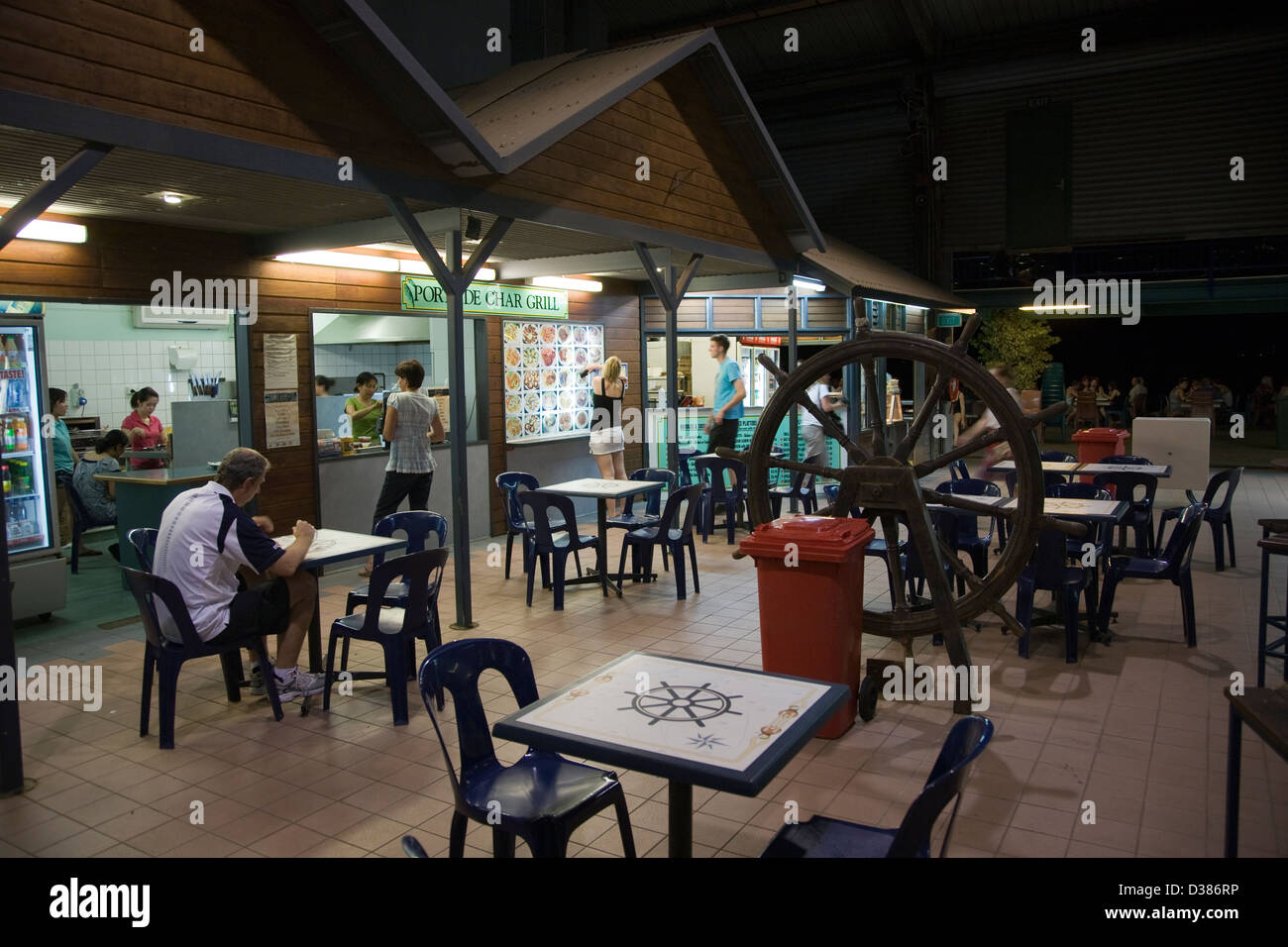 Open-air cafe, Stokes Hill Wharf, Darwin, Northern Territory, Australia Stock Photo