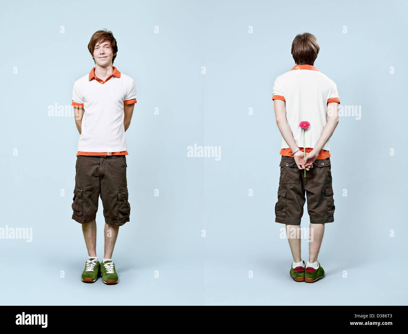 Front and rear view of casual young male's fashion in catalog style