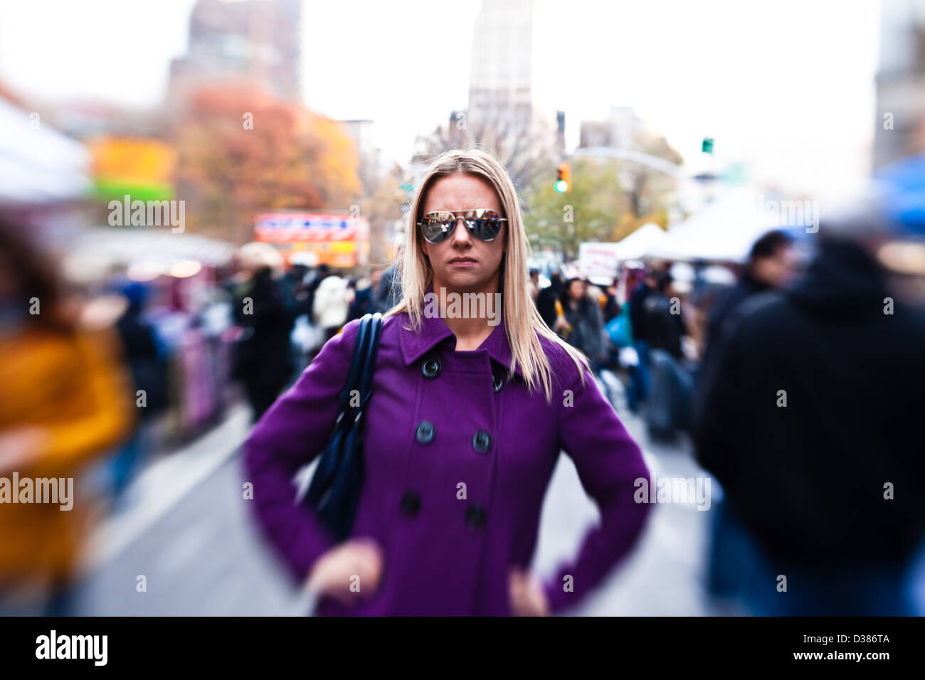 Young Woman looking anger on the street in New York City Stock Photo