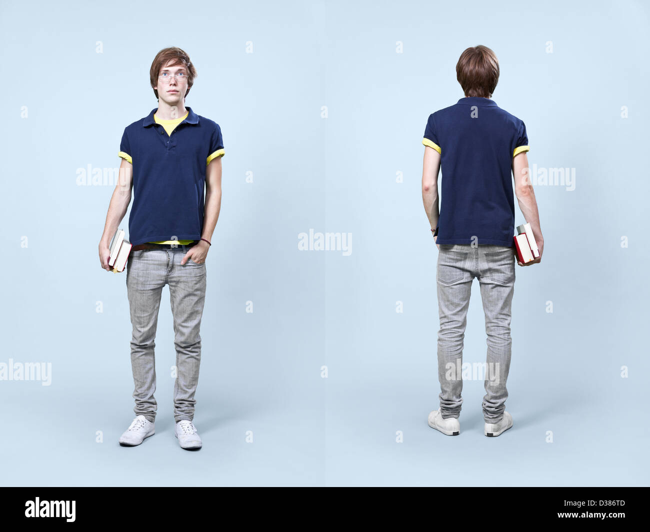 Front and rear view of casual young male's fashion in catalog style