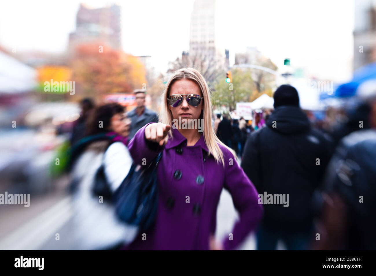 Young Woman looking anger on the street in New York City Stock Photo