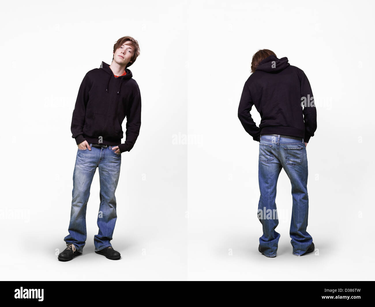 Front and rear view of casual young male's fashion in catalog style. Stock Photo