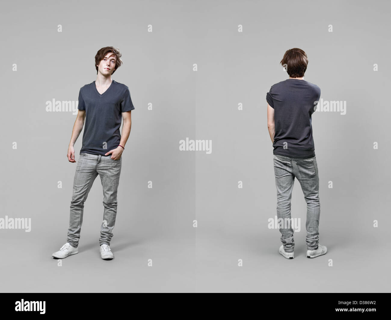 Front and rear view of casual young male's fashion in catalog style