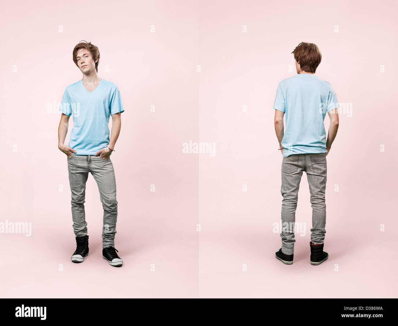 Front and rear view of casual young male's fashion in catalog style