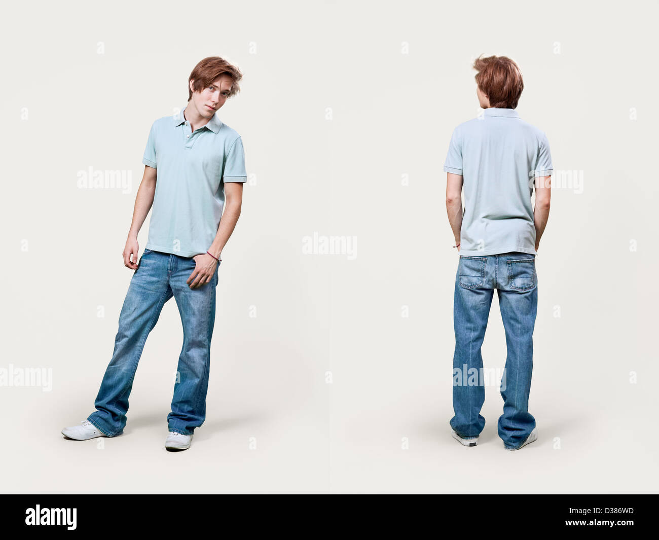 Front and rear view of casual young male's fashion in catalog style