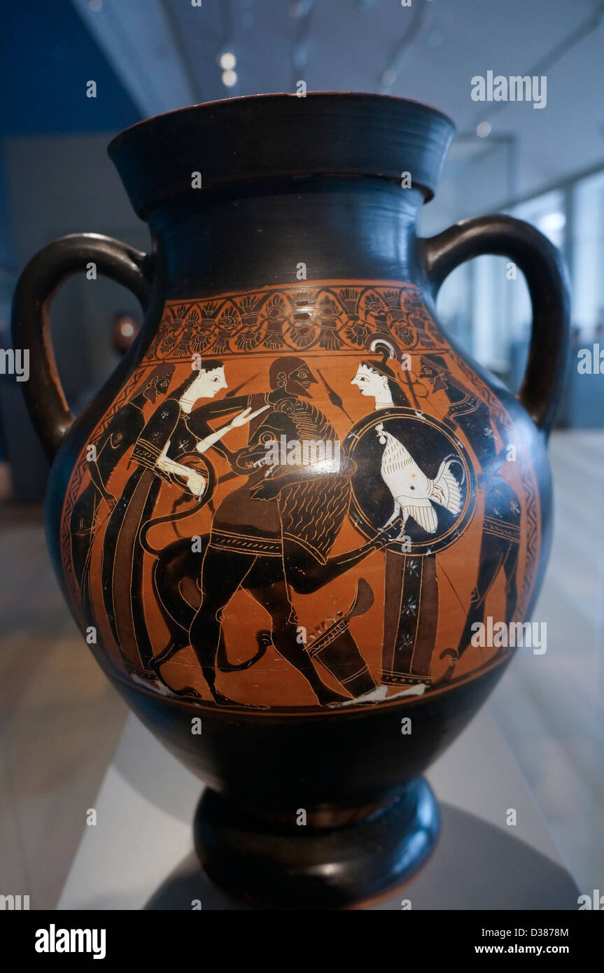 Athens, Greece. Amphora (Storage Jar), c. 550-525 B.C. Terracotta, decorated in the black-figure technique. Stock Photo