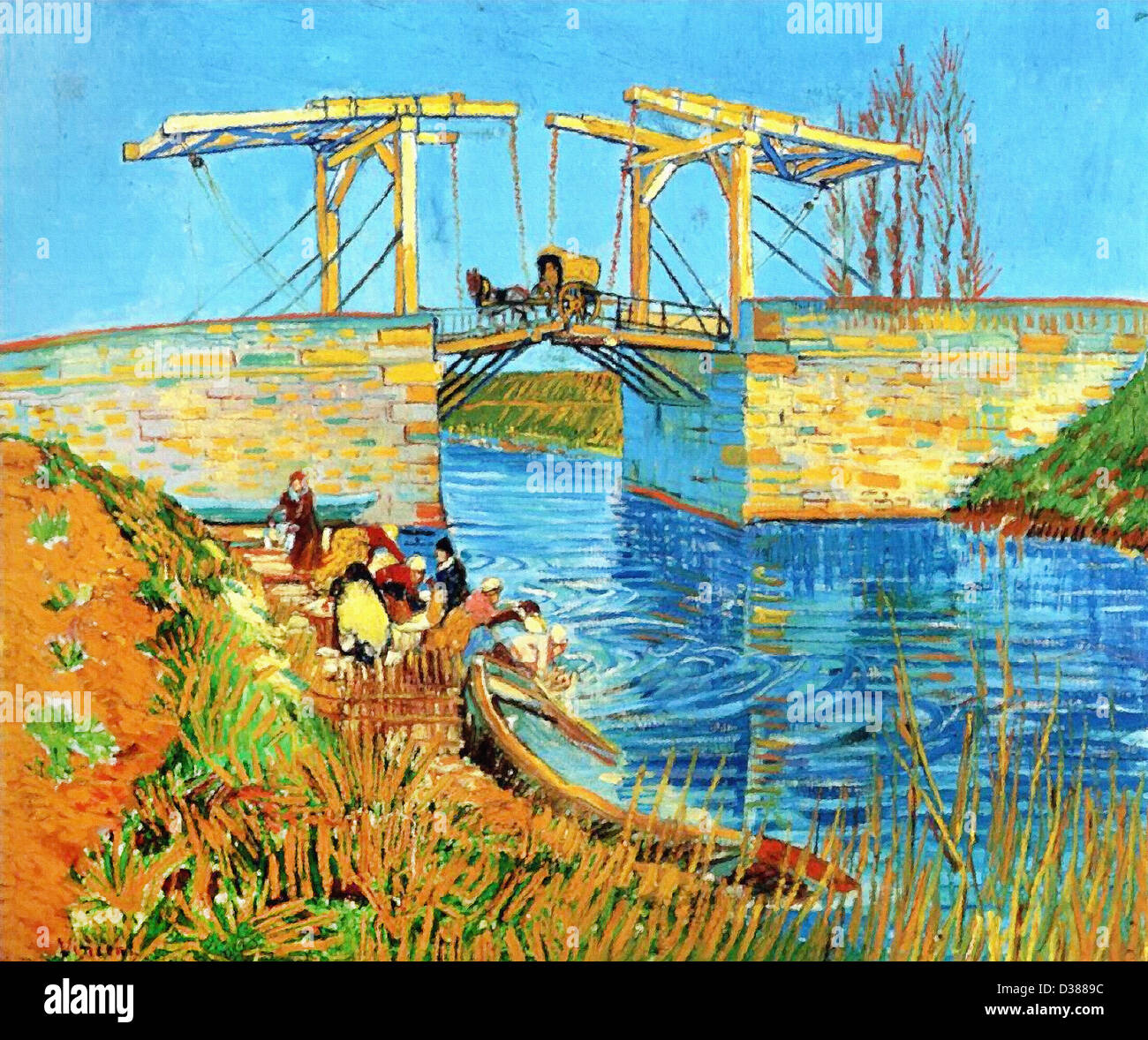 Vincent van Gogh, The Langlois Bridge at Arles with Women Washing. 1888. Japonism. Oil on canvas. Rijksmuseum Kröller-Müller Stock Photo