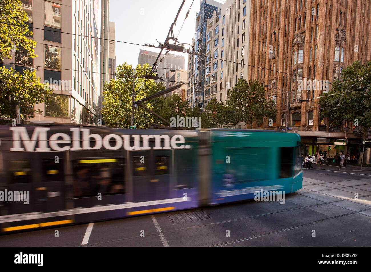 Australia, Melbourne city tram on collins street in the city center CBD transport Stock Photo