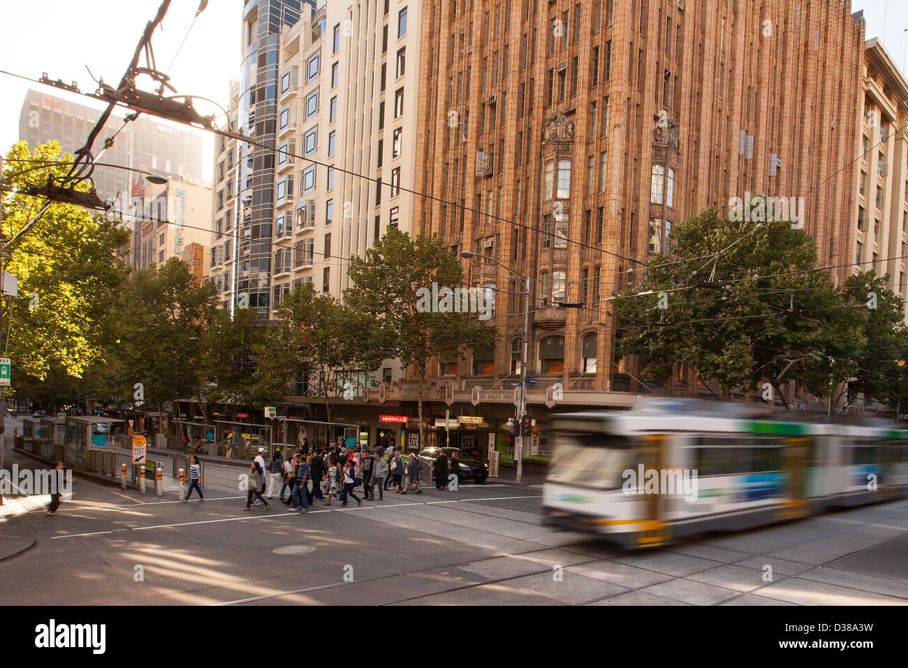 Australia, Melbourne city Victoria tram on collins street in the city center. Stock Photo