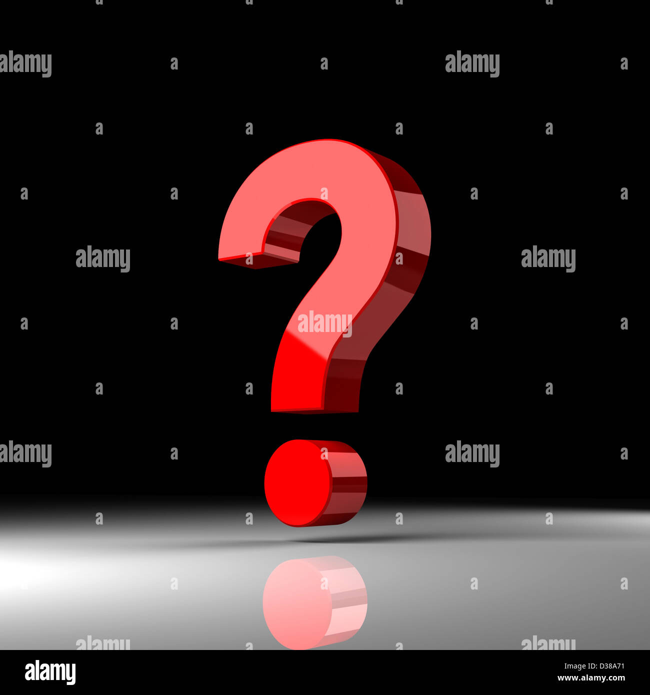 Red question sign '?' over black background. 3d render illustration Stock Photo