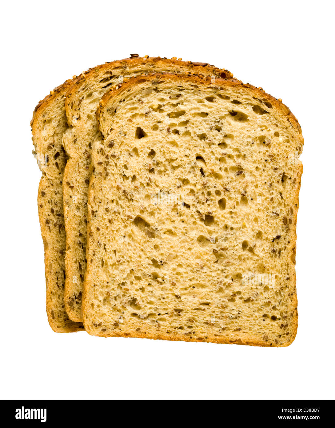 Three slices of brown (wholemeal) bread. Stock Photo