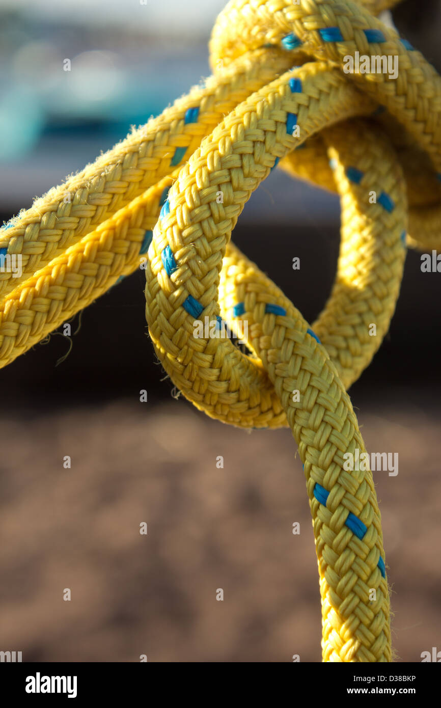 Yellow knotted line / rope Stock Photo