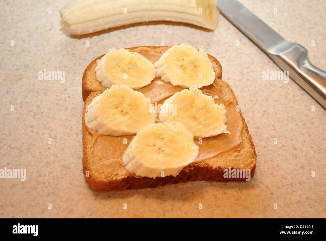 Banana on Peanutbutter Toast Stock Photo