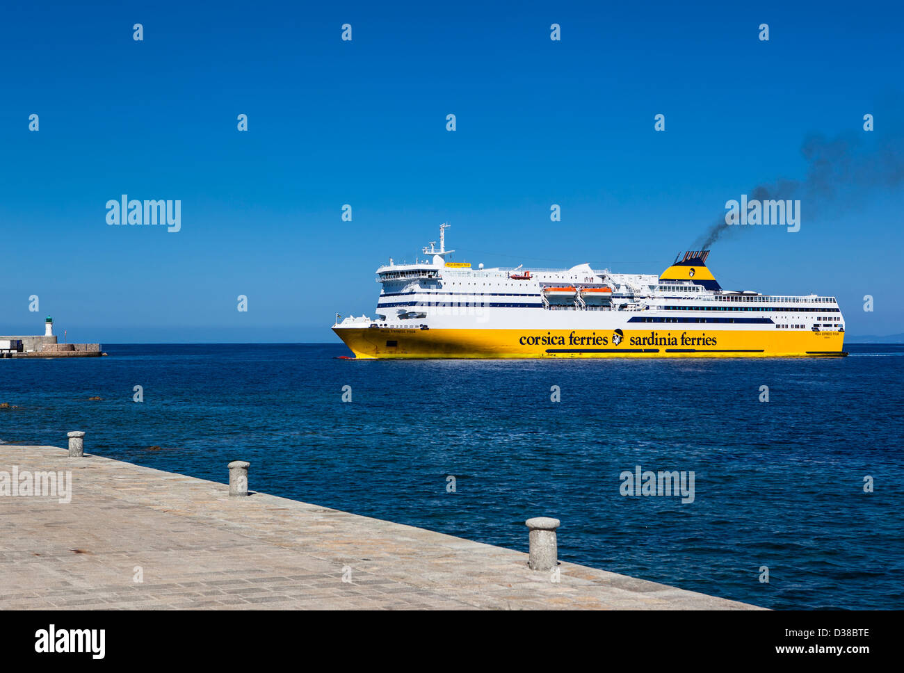Corsica Ferries passenger ferry arriving from Italy at Ile-Rousse, Corsica, France Stock Photo