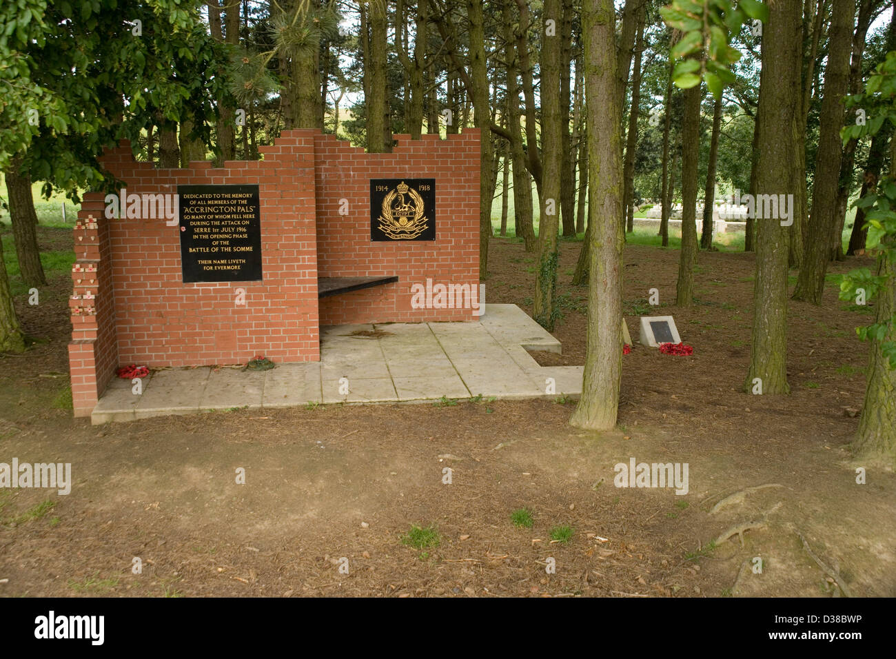 Accrington Pals Memorial in Sheffield Memorial Park on the Somme rembering the Fiirst World War battle of 1 July 1916 Stock Photo