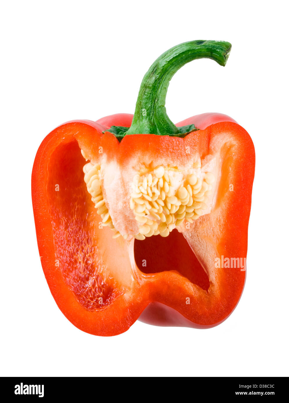 Red pepper cut open. Stock Photo
