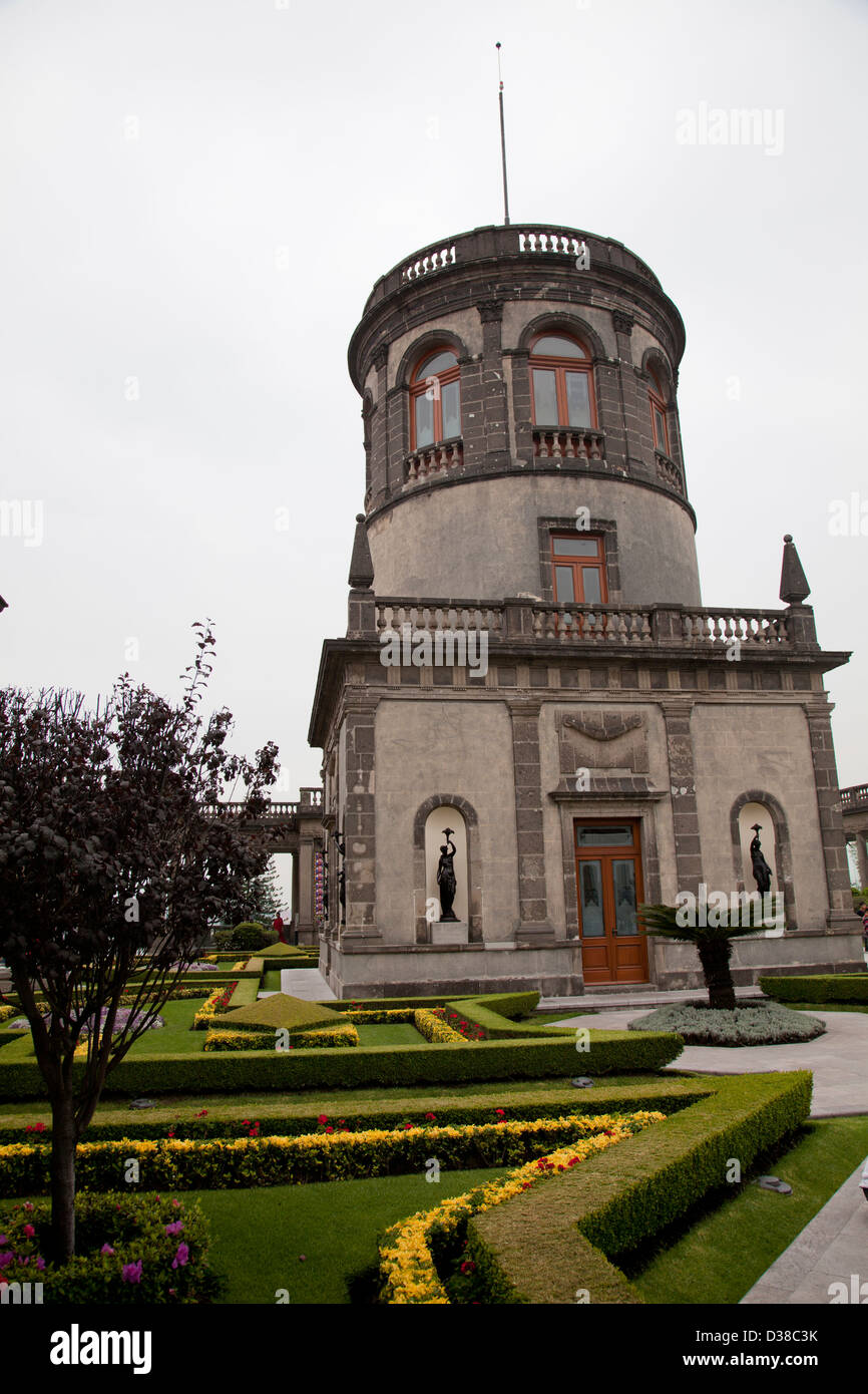 Tower in Landscaped Gardens at the top of Chapultepec Castle - Mexico City DF Stock Photo