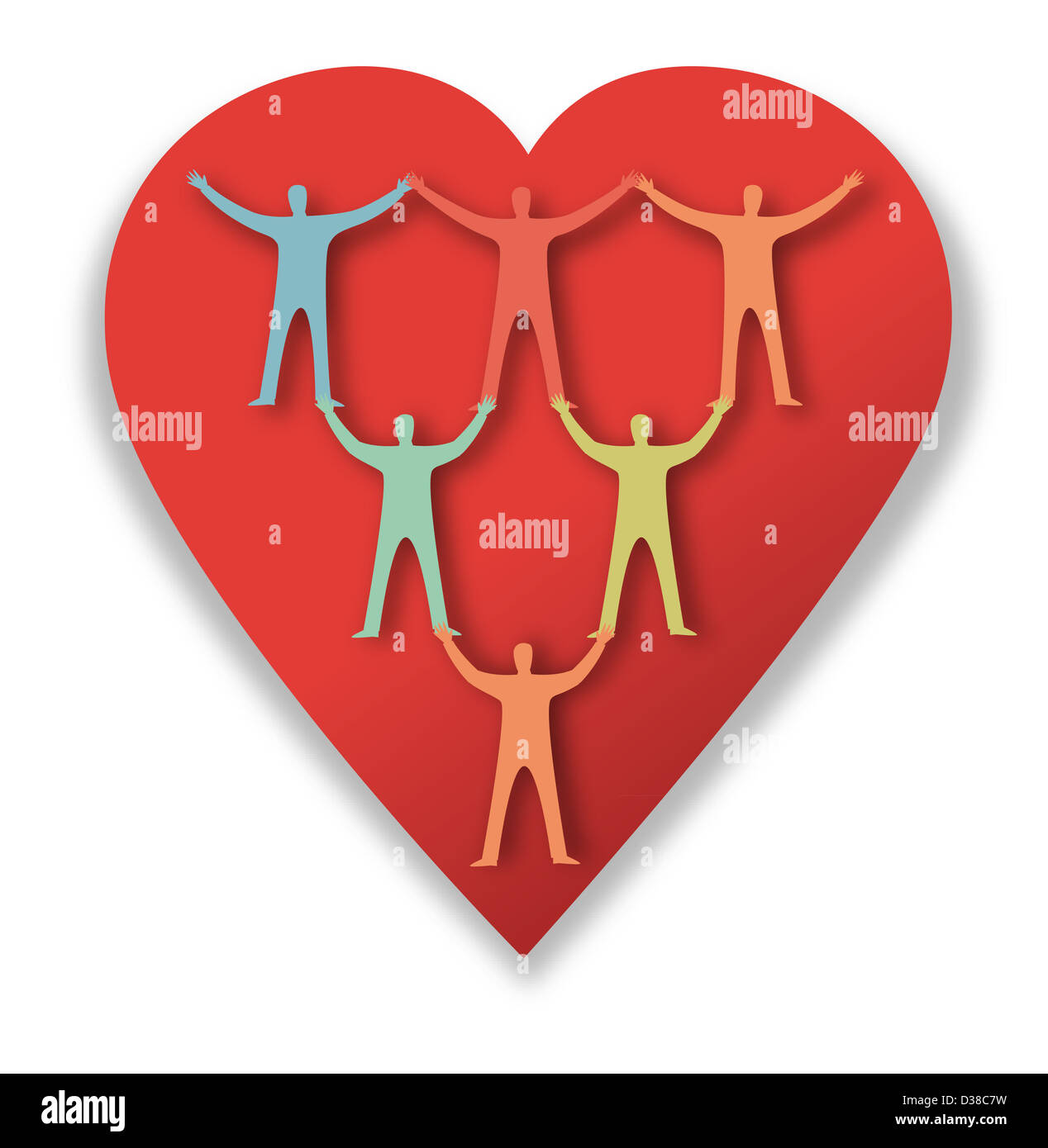 Conceptual image of human representations in heart representing health living isolated over white background Stock Photo