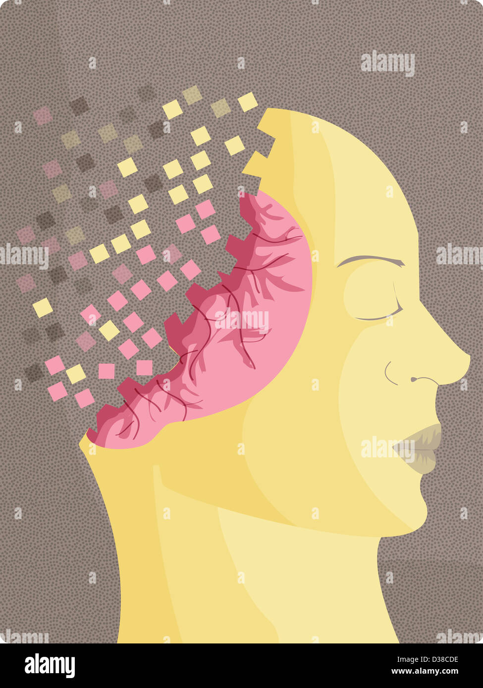 Illustrative image of female representation with scattered head representing Alzheimer's disease Stock Photo