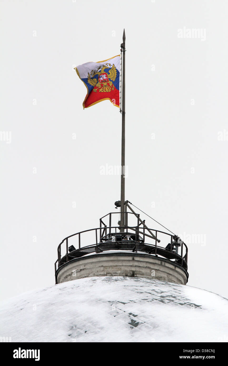 Russian Federation Flag Over Dome Of The Senate Building. Kremlin, Red Square, Moscow, Russia. Stock Photo