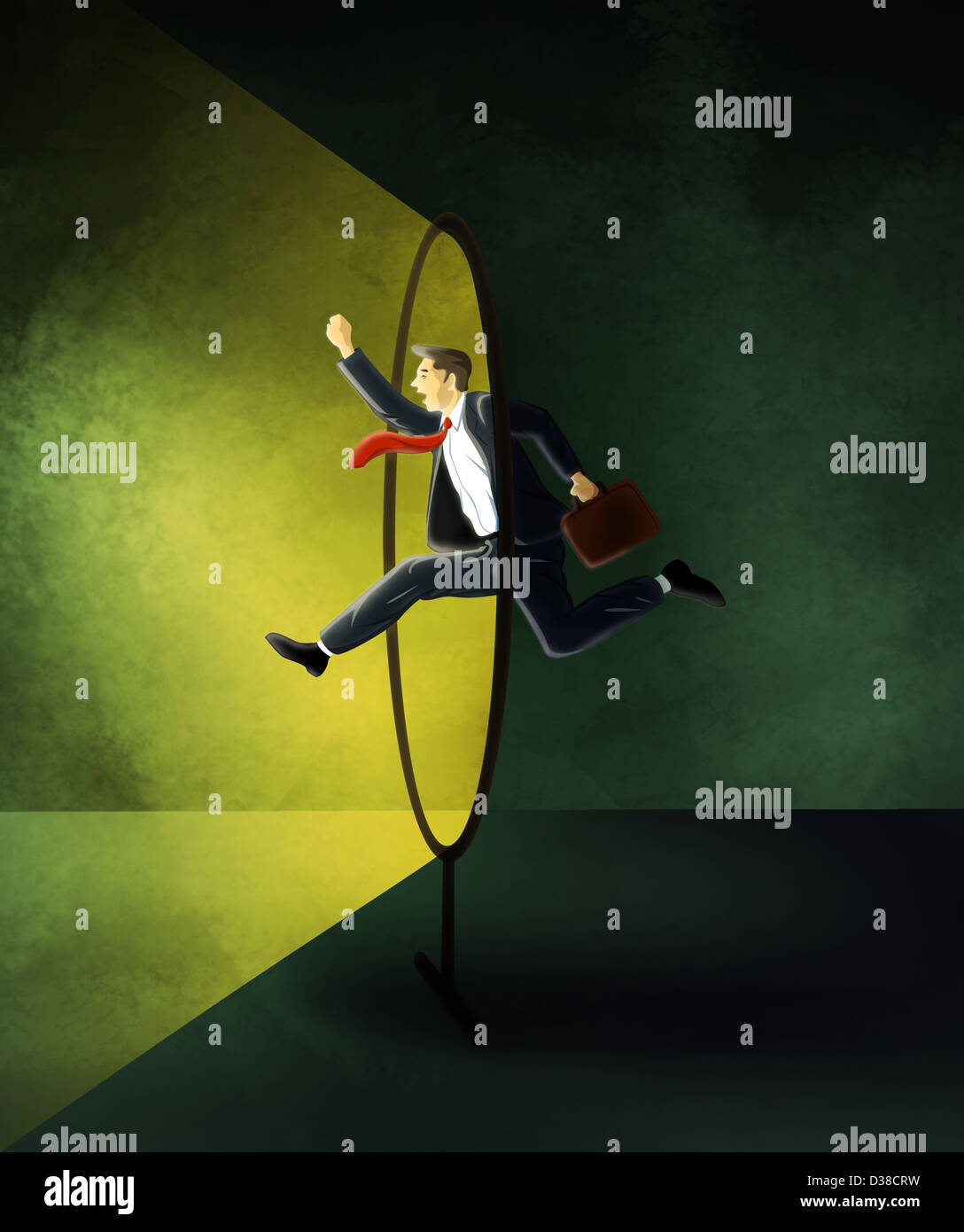 Illustrative image of businessman in mid air represents conquering adversity Stock Photo