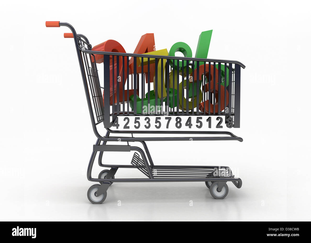 Illustrative image of numbers in shopping cart representing sale over