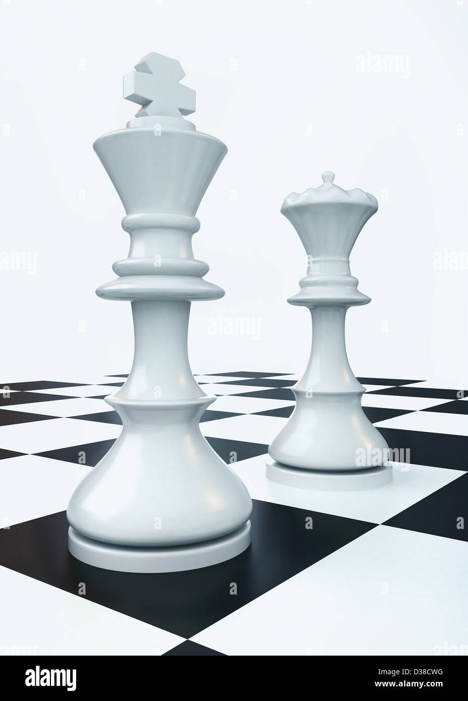 Illustrative image of king and queen on chess board representing battle of sexes Stock Photo