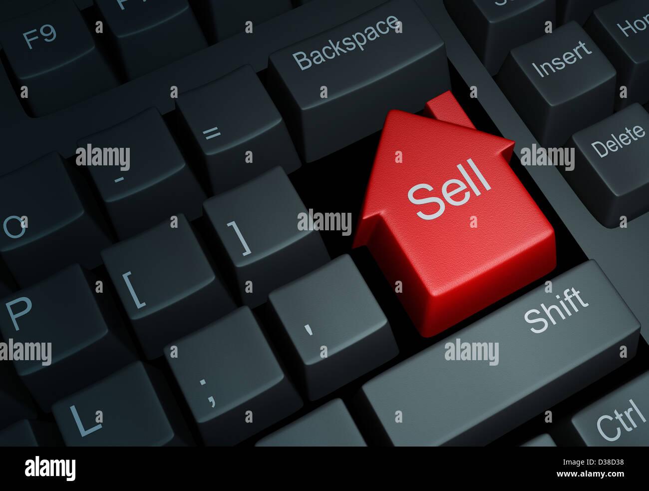 Illustrative image of keyboard with house button representing online