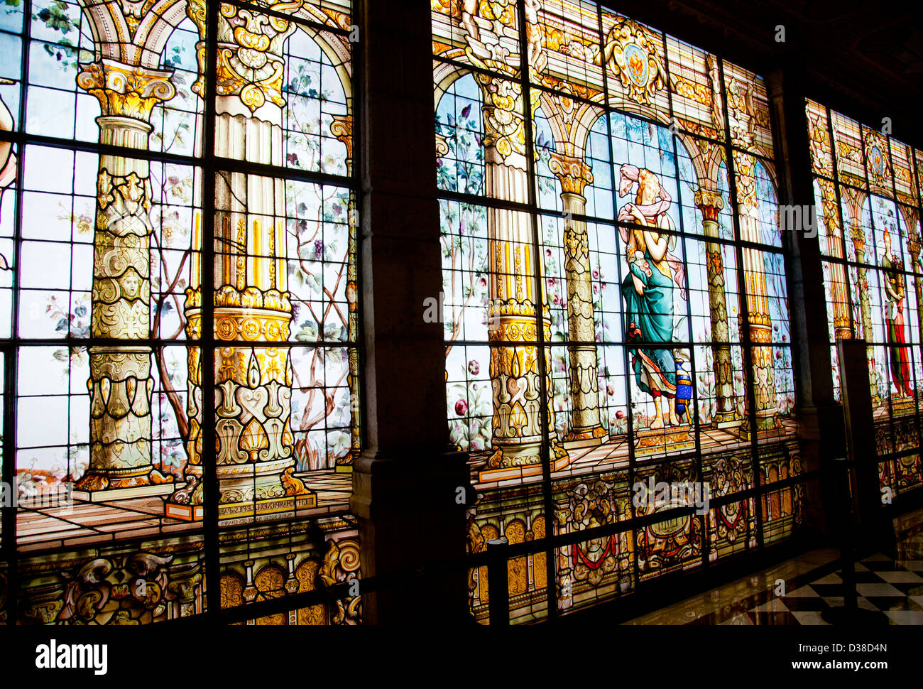 Stained Glass Gallery at Chapultepec Castle in Mexico City DF - Bathroom Stock Photo