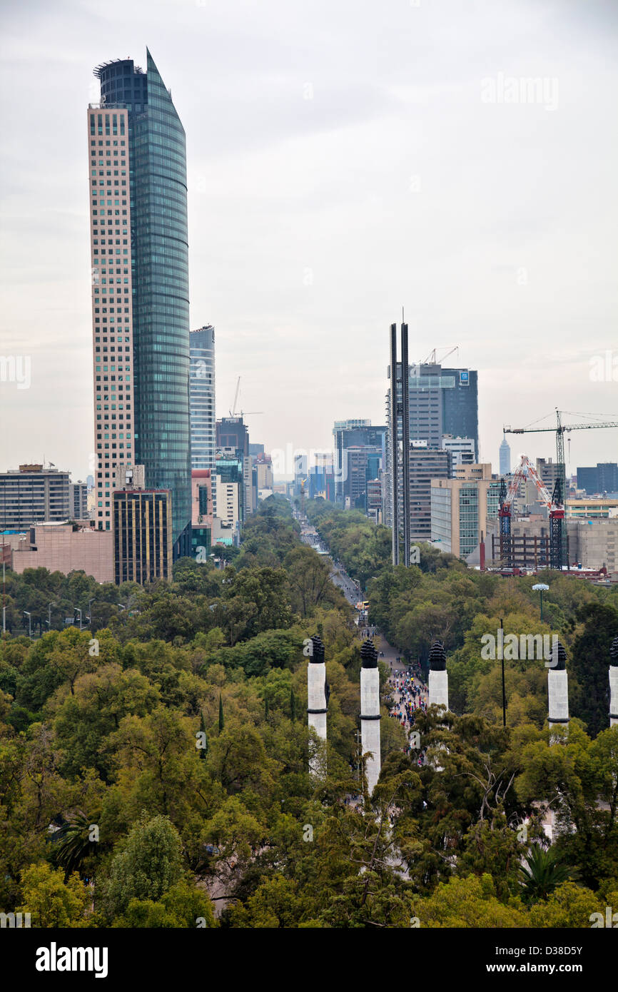 Views From Chapultepec Castle along Paseo de la Reforma to torre Mayor Skyscraper Stock Photo
