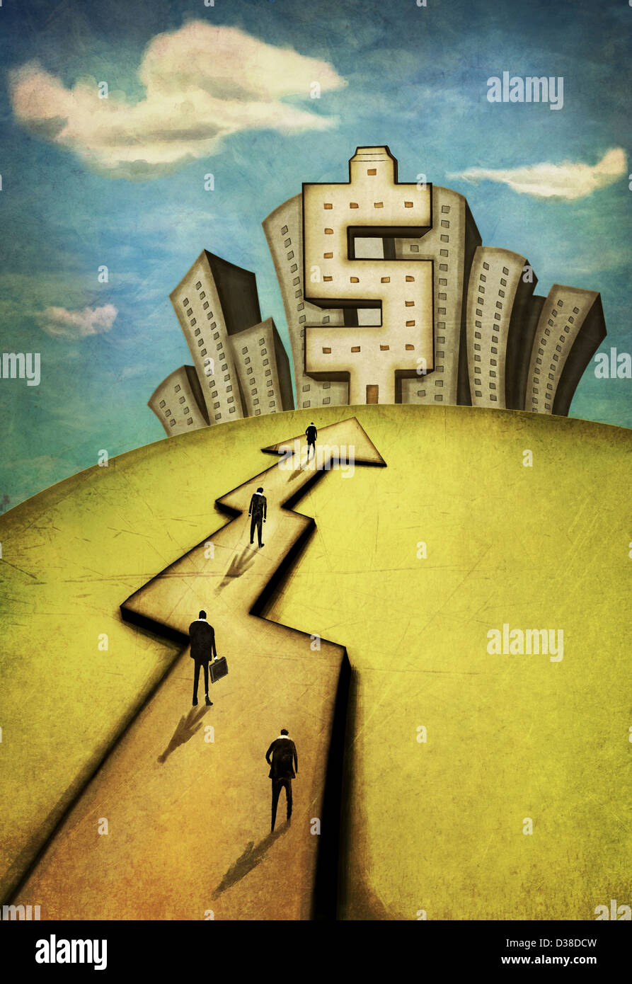 Illustrative image of businessmen walking on cross representing path to ...