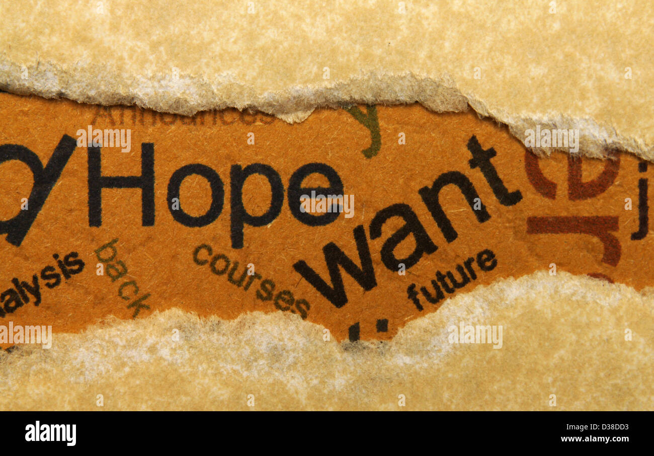 Hope text on grunge paper hole Stock Photo