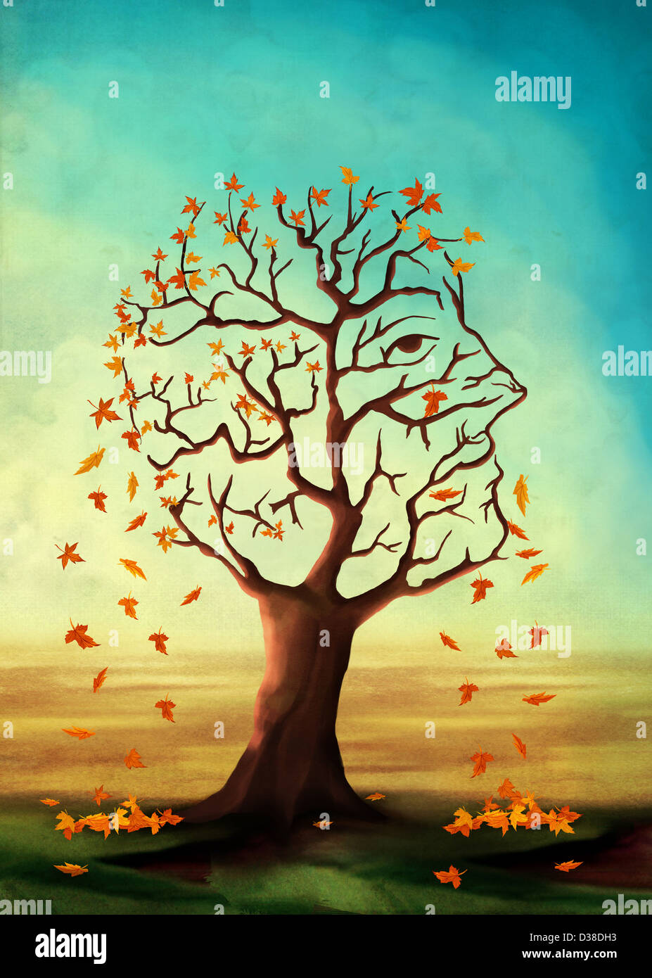 Illustrative image of maple tree shedding leaves representing Alzheimer's disease Stock Photo