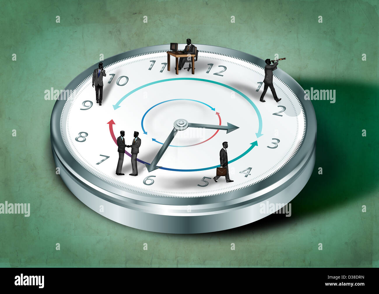 Illustrative Image Of Business People On Clock Representing Round The Clock Working Stock Photo Alamy