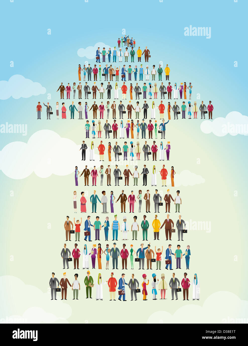 Illustrative image of people standing in arrow shape representing development and teamwork Stock Photo