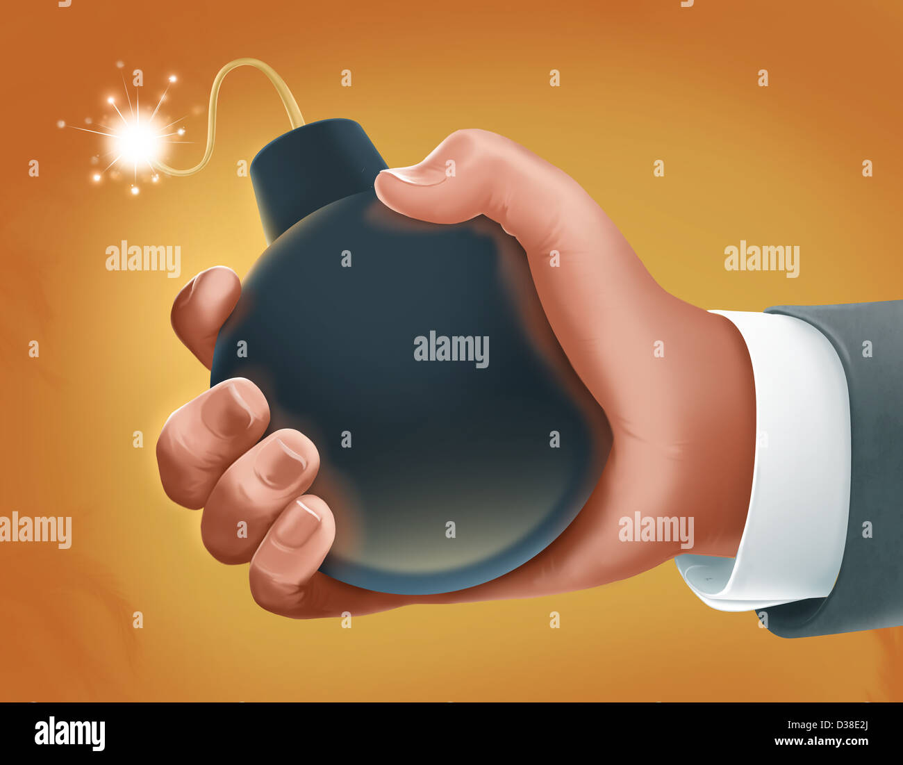Illustrative image of hand holding bomb representing business crisis Stock Photo