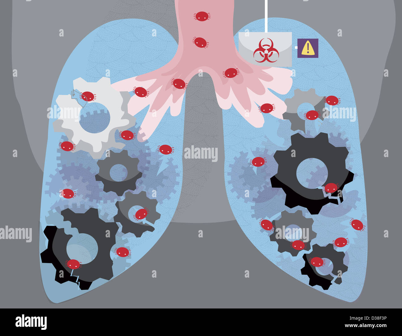 Illustrative image of human lungs infected by virus Stock Photo