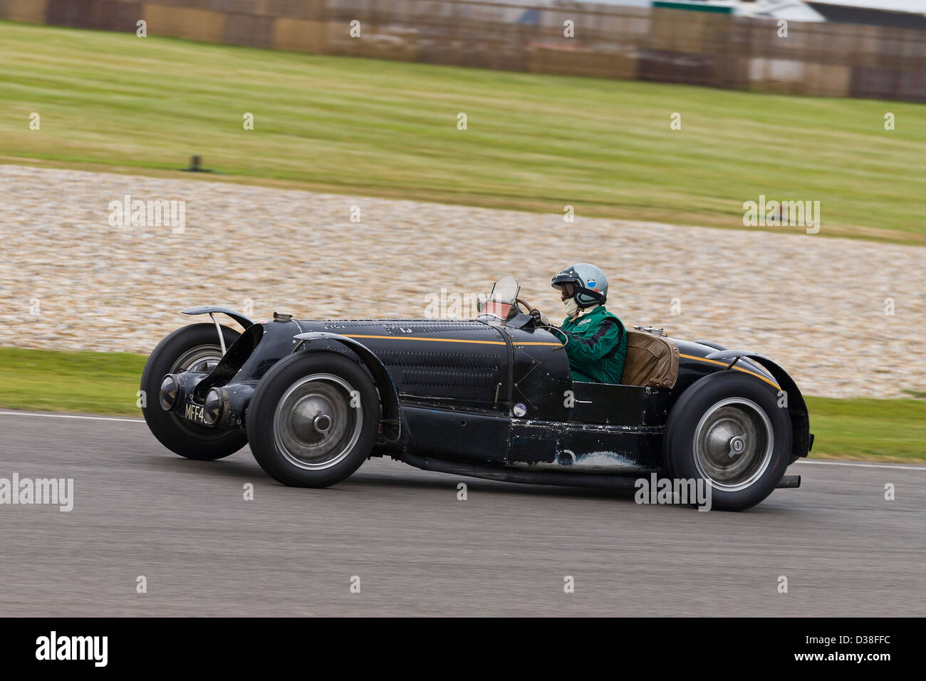 1934 Bugatti Type 59 with driver Hubert Fabri during the Brooklands Trophy race at the 2012 Goodwood Revival, Sussex, UK. Stock Photo
