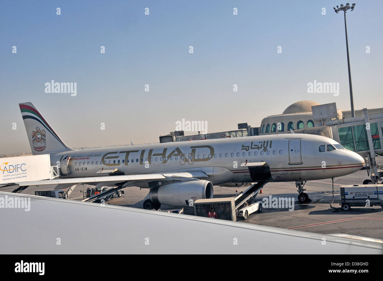 plane of Etihad airways Airbus A 320 Abu Dhabi international airport Stock Photo